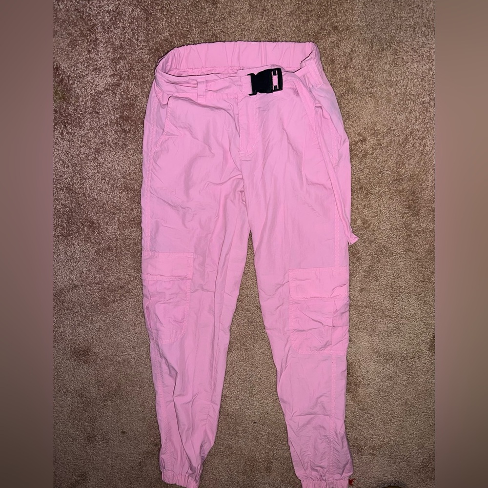 Pink Cargo Pants with Belt
